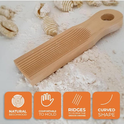Gnocchi Board Paddle Curved Texturing Tool, Easy Dough Shaping for Home Kitchen Beechwood 9 x 5 Inch 1 Piece