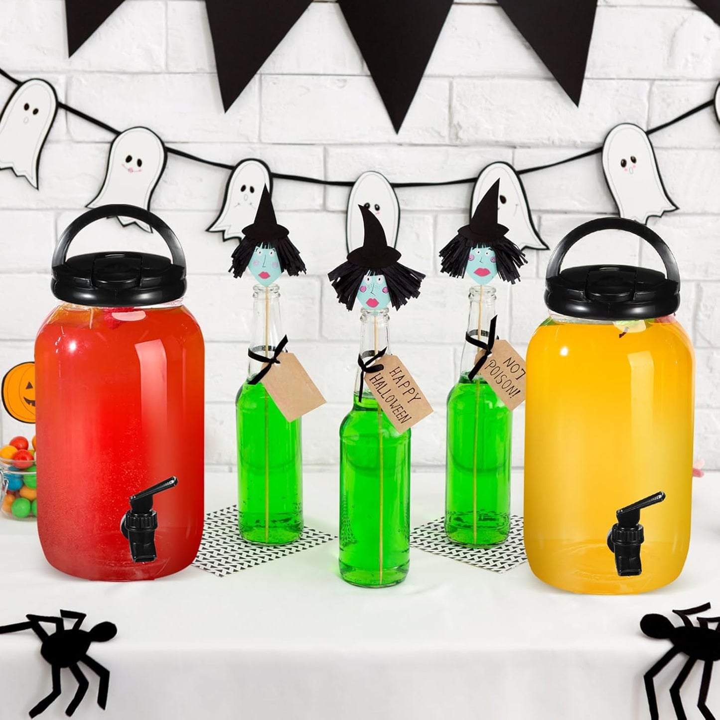 Tanlade 3 Pcs Plastic Drink Dispenser with Stand Beverage Dispenser with Sturdy Metal Base Juice Dispensers for Parties Lemonade Jar Spigot for Weddings Countertop, Each 1 Gallon(White)
