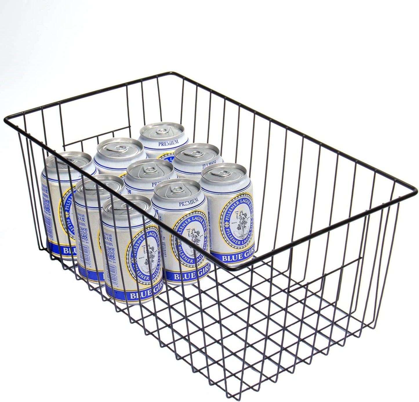 16" L x 12" W Wider Freezer Storage Organizer Baskets Container, Deep Metal Wire Chest Upright Refrigerator Divider Bins with Built-in Handles for Cabinet, Pantry, Closet, Kitchen