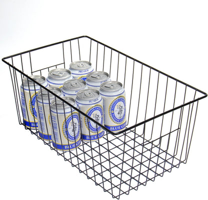 16" L x 12" W Wider Freezer Storage Organizer Baskets Container, Deep Metal Wire Chest Upright Refrigerator Divider Bins with Built-in Handles for Cabinet, Pantry, Closet, Kitchen