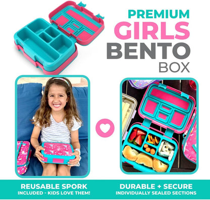 Kinsho Bento Lunch Box for Kids Toddlers, 5 Portion Control Sections, BPA Free Removable Plastic Tray, Pre-School Kid Toddler Daycare Lunches, Snack Container Ages 3 to 7 (Blue Space Rockets)