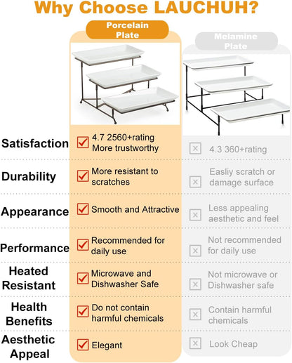 LAUCHUH 3 Tier Serving Tray, Porcelain Serving Platter Tier Serving Stand with Collapsible Sturdier Rack, Serving Trays and Platters Dessert Party Display Set for Father's Day, Gold, 12 Inch