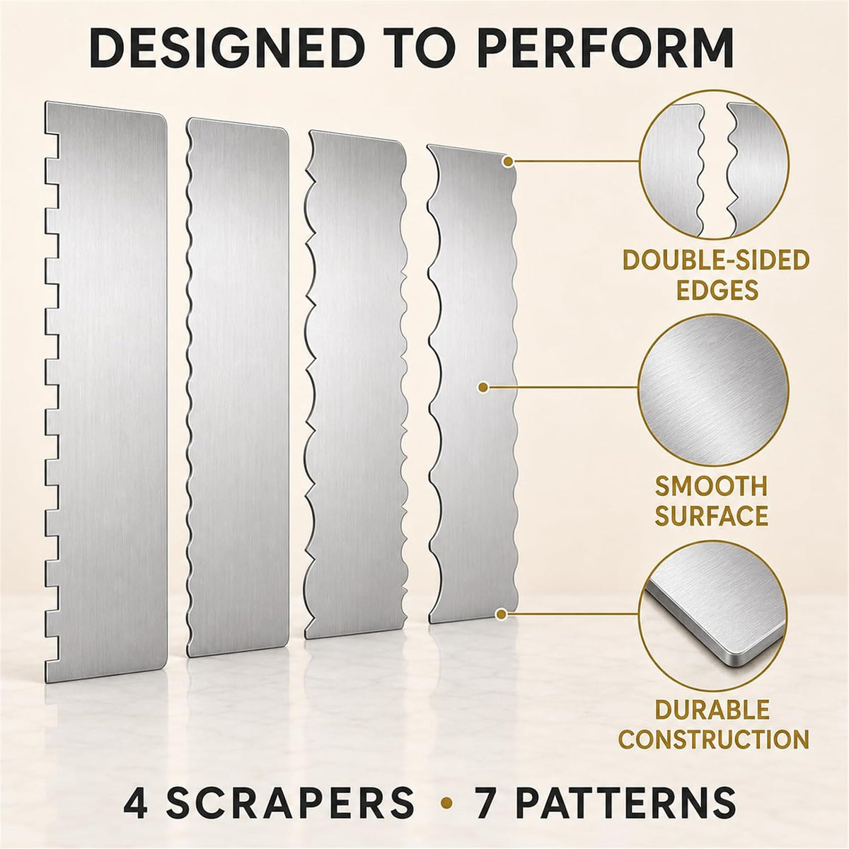 Cake Scraper Set of 4, Stainless Steel Cake Texture Comb