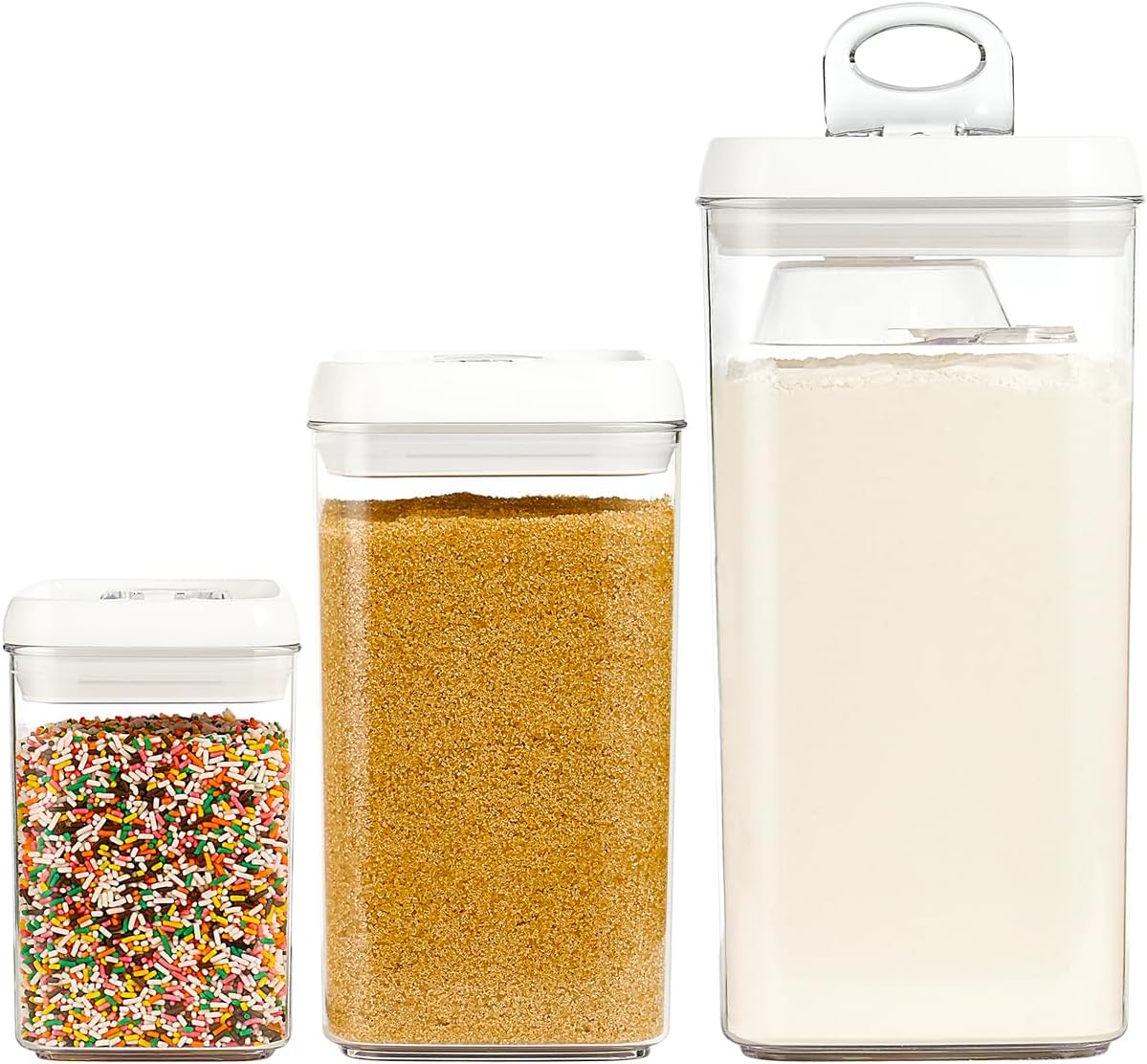 Felli Flip Tite Storage Container with Lid 4” RECTANGULAR Airtight Ring Flip Top, Stackable Kitchen Counter Pantry Organizer Acrylic Canister Jar for Pasta Spaghetti Cereal Granola Coffee (1.9qt)
