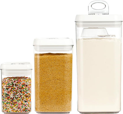 Felli Flip Tite Storage Container with Lid 4” RECTANGULAR Airtight Ring Flip Top, Stackable Kitchen Counter Pantry Organizer Acrylic Canister Jar for Pasta Spaghetti Cereal Granola Coffee (1.9qt)