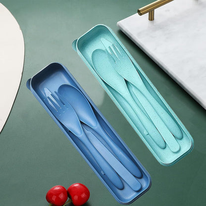 Reusable Travel Utensils Set with Case, 4 Sets Wheat Straw Portable Plastic Fork Spoons Knife Cutlery, Camping Eco-Friendly BPA Free Tableware for Kids Adults Work Picnic or Daily Use (Colorful)