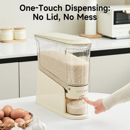 UFORU Rice Dispenser 22Lbs, Slim Rice Storage Container for Small Space, BPA-Free Clear Dry Food Dispenser Sealed Moisture Proof, Grain&Cereal Storage Bucket for Kitchen Pantry Household, Cream White