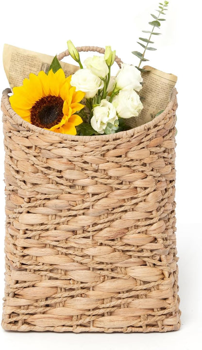 VerdantVibes Woven Wall Hanging Basket – 3-Tier Natural Water-Hyacinth Organizer for Boho Farmhouse Decor, Kitchen & Home Storage (37.4" x 11.2", Folds Flat)