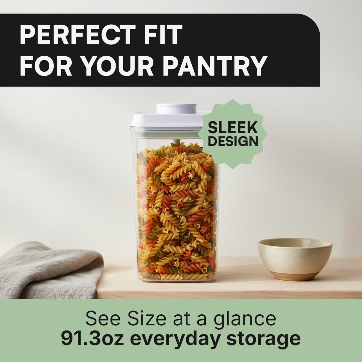 Bop Top Airtight Food Storage Containers with Lid 2 Cups / 16 oz | Kitchen Canister Sets | Air Tight Pantry Container | Pop Top Dry Food Storage Containers for Snacks, Sugar, Flour, Baking, Pasta