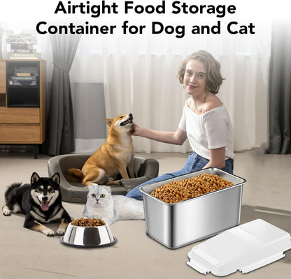 Newget Dog Food Storage Container Stainless Steel with Scoop, 16-lb/11-lb Airtight Metal Pet Food Storage Bin, Cat Food Container for Dry Dog, Cat Food, Bird Seed, Keep Food Fresh, Brown