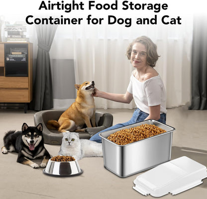 Newget Dog Food Storage Container Stainless Steel with Scoop, 16-lb/11-lb Airtight Metal Pet Food Storage Bin, Cat Food Container for Dry Dog, Cat Food, Bird Seed, Keep Food Fresh, Brown