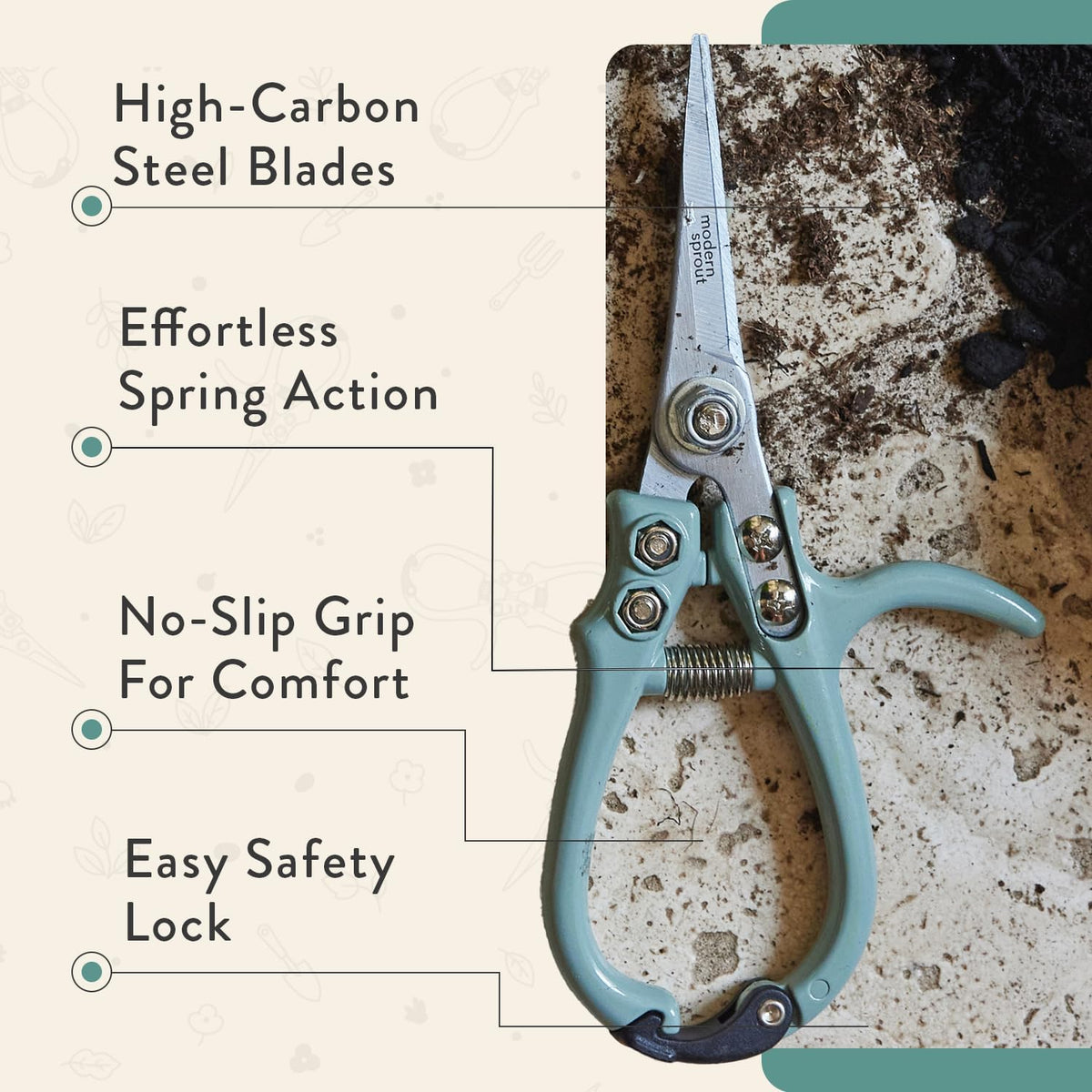 Modern Sprout Hand Pruners+Shears Set w/Blister - Gardening Tools - Sage