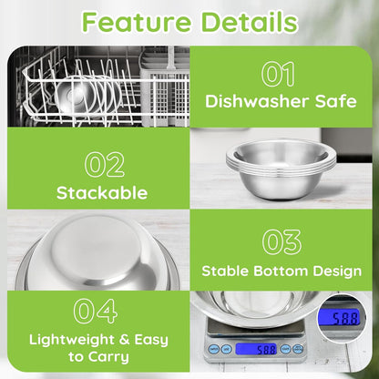 304(18/8) Stainless Steel Mixing Bowls for Kitchen, 4 Pack 6.3" 13.67 fl.oz Metal Mixing Bowls Set Stackable for Baking Serving Cooking Food Prep Storage Dishwasher Safe Lightweight