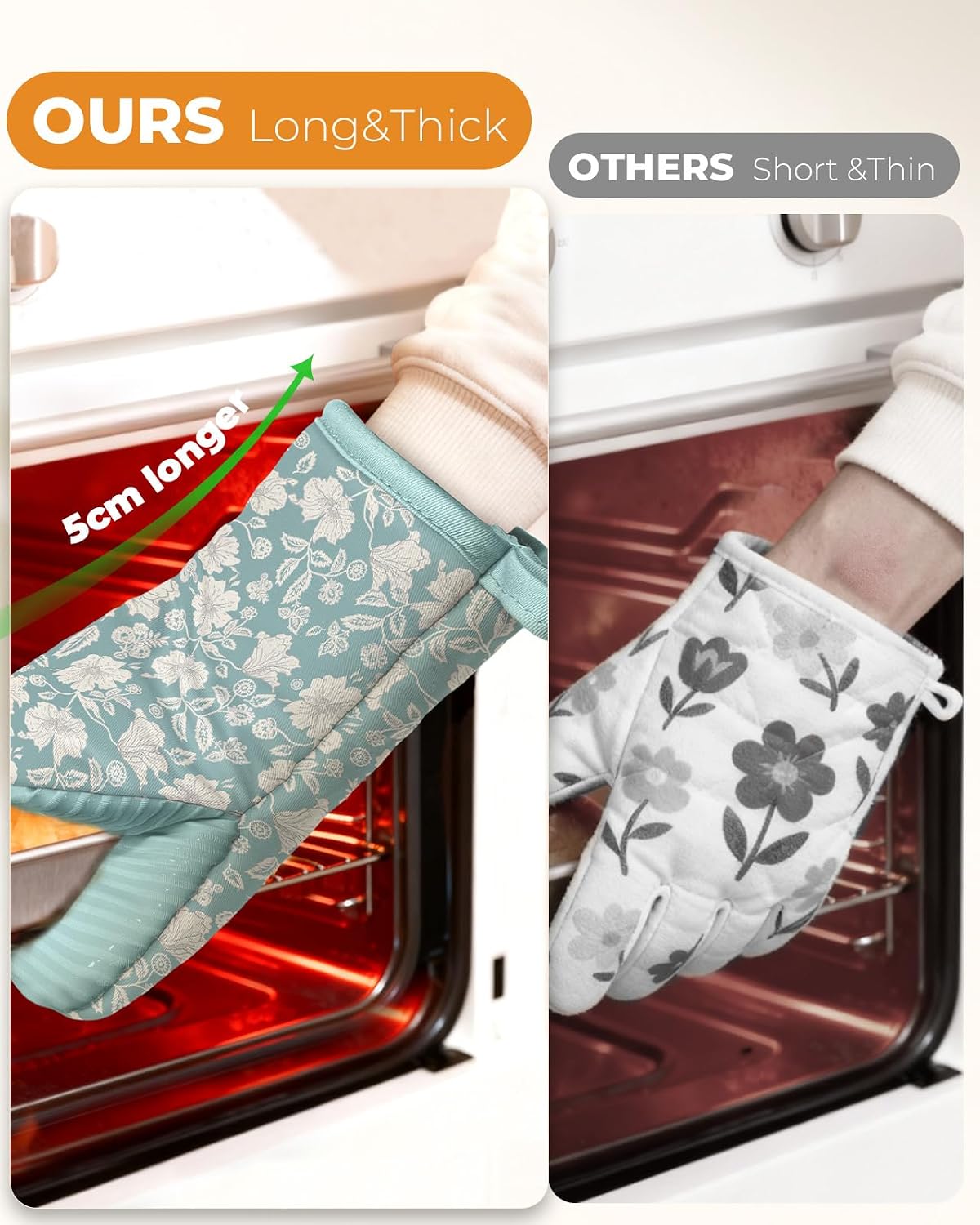 100% Thick Cotton Mini Oven Mitts Silicone Grip Lemon & Birds