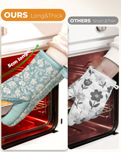 100% Thick Cotton Mini Oven Mitts Silicone Grip Lemon & Birds
