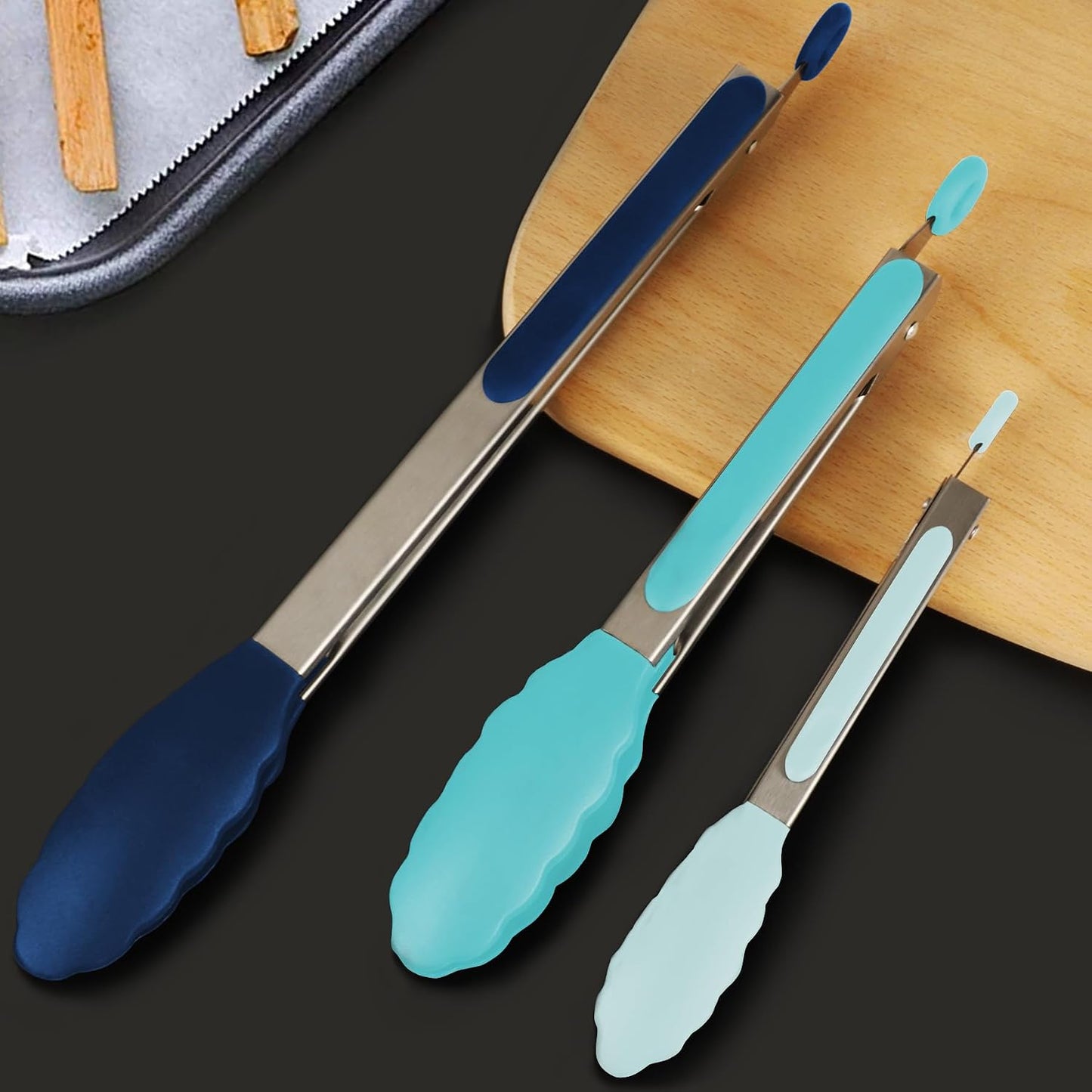 HOTEC Premium Stainless Steel Locking Kitchen Tongs with Silicon Tips, Set of 2-9" and 12"