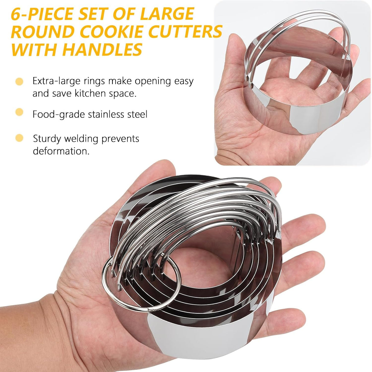 Round Cookie Cutters (2, 3, 3.5, 4, 5, 6 Inch) Biscuit Cutter Set