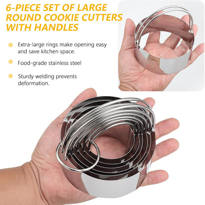 Round Cookie Cutters (2, 3, 3.5, 4, 5, 6 Inch) Biscuit Cutter Set