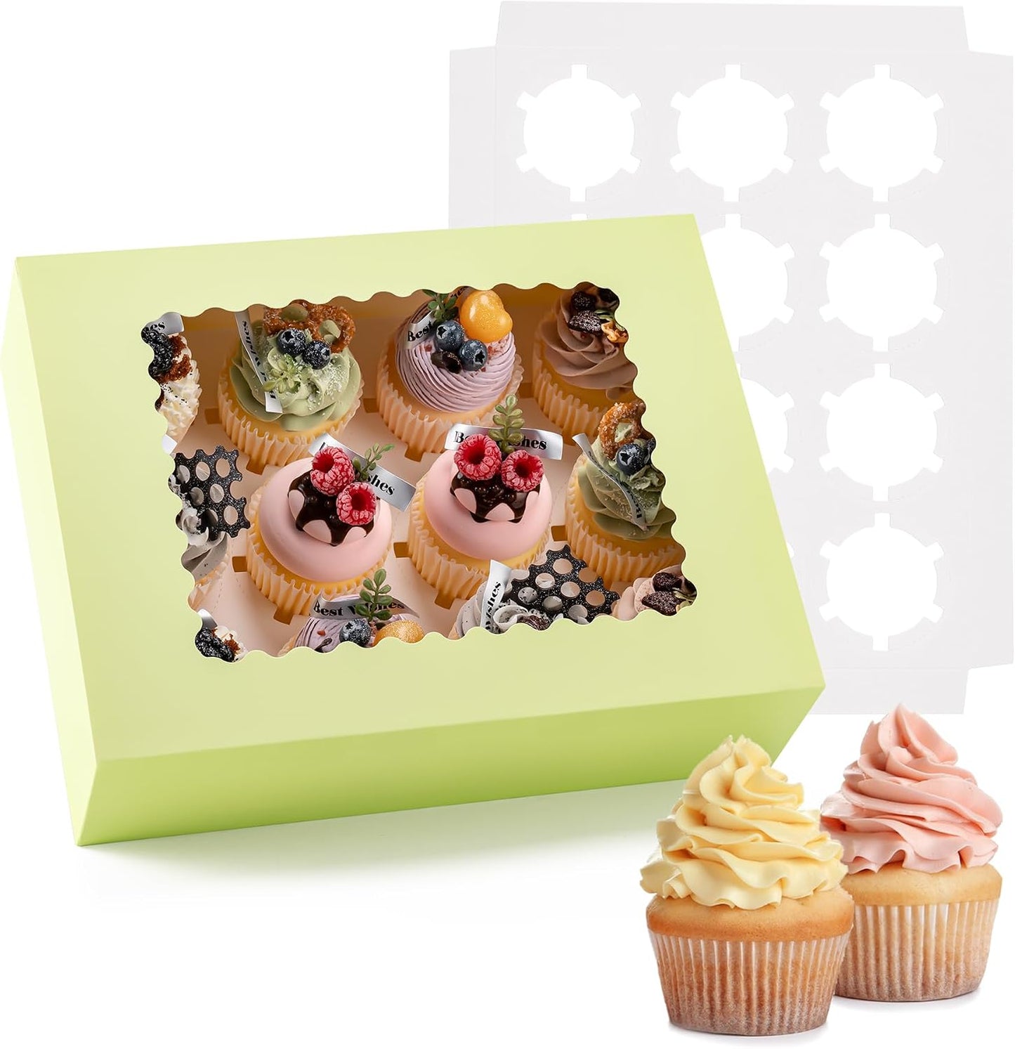 Hoewina 6PCS Cupcake Boxes - Hold 12 Count Cupcake Containers with Window, Food Grade Cupcake Holder Easy Transport and Presentation - Ideal for Cupcakes, Desserts, and More