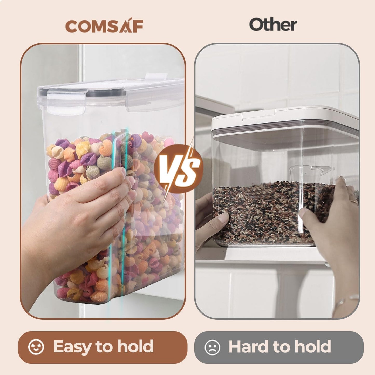 ComSaf Rice Container Set of 2(9.5L/10Qt), Large Airtight Food Storage Containers with Lid and Rice Washer, Plastic Canisters Sets for The Kitchen, Pantry Organizers for Flour, Cereal and Cooking