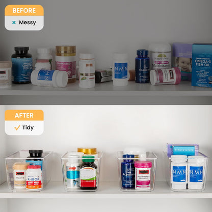 YIHONG 6 Pack Clear Pantry Organizer Bins, Plastic Containers with Handle for Kitchen,Freezer,Cabinet,Closet,Bathroom Under Sink Storage