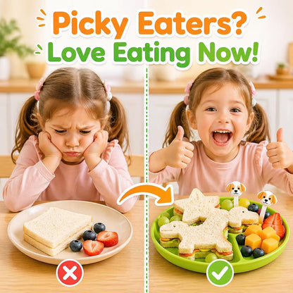 Uncrustable Sandwich Cutters Set 34pcs, 6pcs Sandwich Cutter and Sealer and 18pcs Fruit Cutter Shapes for Kids with 10pcs Cute Animal Forks, Ideal for School Lunch Boxes and Bento Boxes Boys Girls