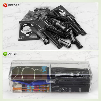 Drink Packet Organizer, Water Flavor Packet Holder with Lid Compact Water Drink Packet Storage Container with Removable Dividers Food Storage Bins for Cabinets Refrigerator
