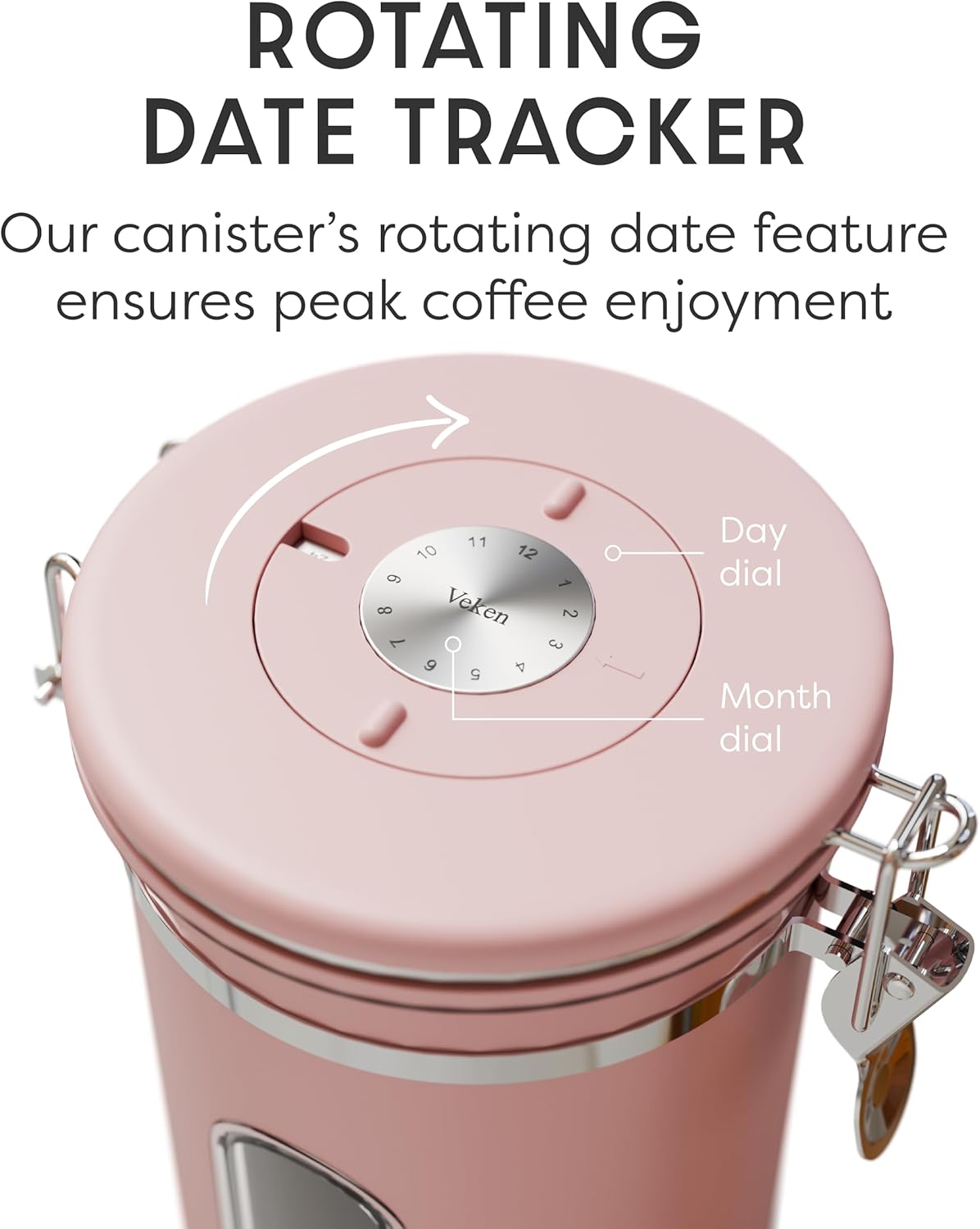 Veken Coffee Canister with Window, Family Choice Awards Winner, Airtight Stainless Steel Home Kitchen Food Storage Container with Lids for Grounds, Beans, Tea, Flour,Cereal,Sugar Jars,Scoop,16OZ,Black