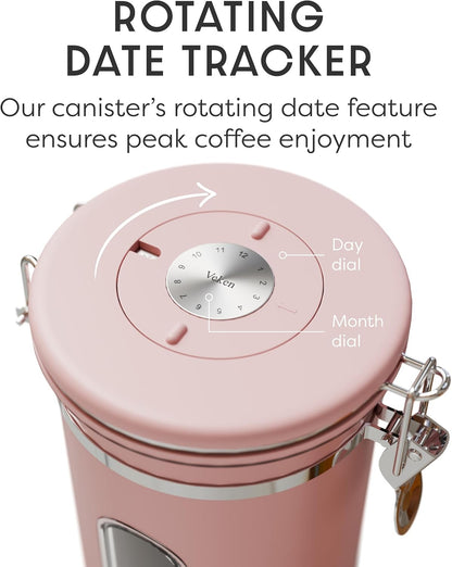Veken Coffee Canister with Window, Family Choice Awards Winner, Airtight Stainless Steel Home Kitchen Food Storage Container with Lids for Grounds, Beans, Tea, Flour,Cereal,Sugar Jars,Scoop,16OZ,Black
