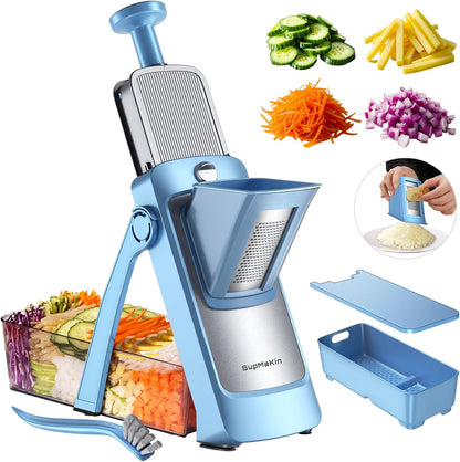 SupMaKin Upgrade Safe Mandoline Slicer Plus, Vegetable Chopper, Potato Slicer, Food Slicer Onion Chopper, Fry Cutter, Veggie Salad Dicer Kitchen Chopping Artifact Gifts (Blue)