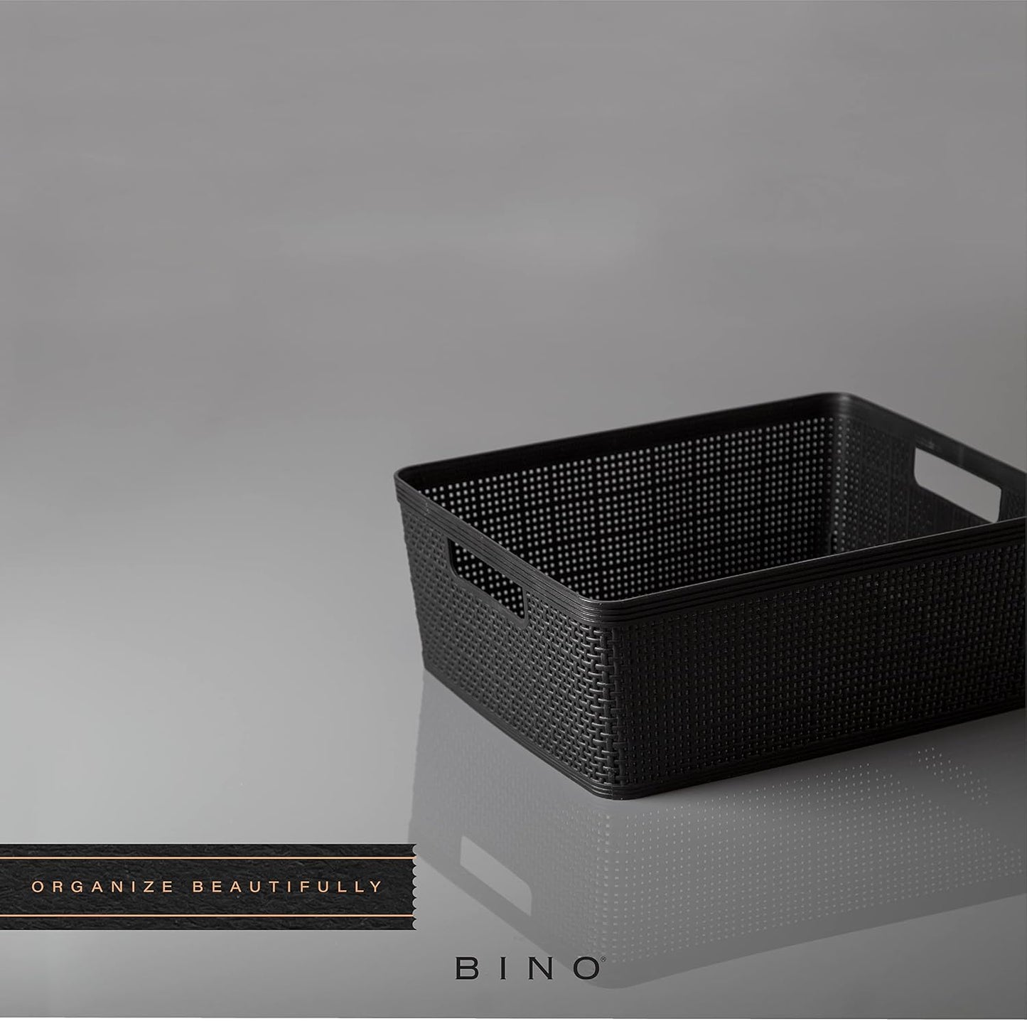 BINO Woven Plastic Basket | Large (Natural), 3-Pack | THE JUTE COLLECTION | Home Organization, Space-Saving Storage, Stylish Design | Plastic Storage Basket