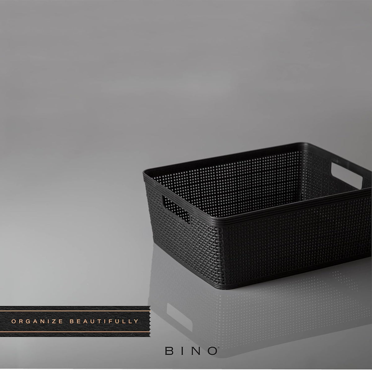 BINO Woven Plastic Basket | Large (Natural), 3-Pack | THE JUTE COLLECTION | Home Organization, Space-Saving Storage, Stylish Design | Plastic Storage Basket