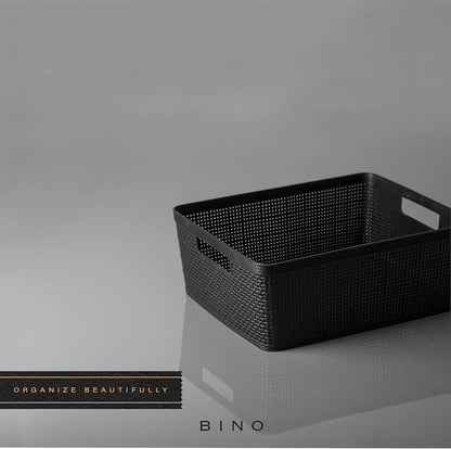 BINO Woven Plastic Basket | Large (Natural), 3-Pack | THE JUTE COLLECTION | Home Organization, Space-Saving Storage, Stylish Design | Plastic Storage Basket