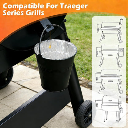 30-Pack Grease Liner and 1 Pack Black Bucket, Grill Drip Cups Compatible for Traeger Pro Series 575/780, 22/34 Series, Grill Accessories and Drip Tray Liner