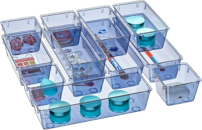 WOWBOX 6 Pack Clear Drawer Organizer Set, Acrylic Drawer Storage Trays, Storage Bins for Makeup, Cosmetics, Jewelries, Utensils, Gadgets, Office