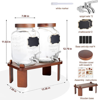 1 Gallon Drink Dispenser for Parties,Glass Beverage Dispenser with Stand,Water Dispenser with 18/8 Stainless Steel Spigot,Lemonade Stand Dispenser for Fridge,Juice,Punch,Cocktails,Ice Tea & Sun Tea