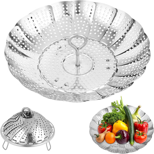 Vegetable Steamer Basket - 304 Stainless Steel Folding Steamer Basket for Cooking, Vegetables, Fish, Pasta, Eggs, Fit Various Size Pot (5.5 inches to 9 inches)