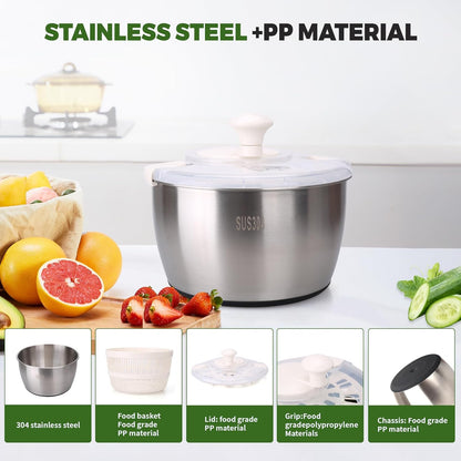 Stainless Steel Salad Spinner, 5 Quart Lettuce Washer Dryer Bowl for Greens | 5 quart stainless steel salad spinner helps wash and dry lettuce, greens and vegetables with bowl for daily kitchen prep use