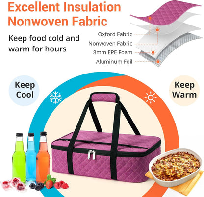 Insulated Casserole Carrier Portable Food Tote for Hot or Cold – Fits 9"x13" Baking Dish, Lasagna Holder for Parties, Picnic, Travel, Beach - Black