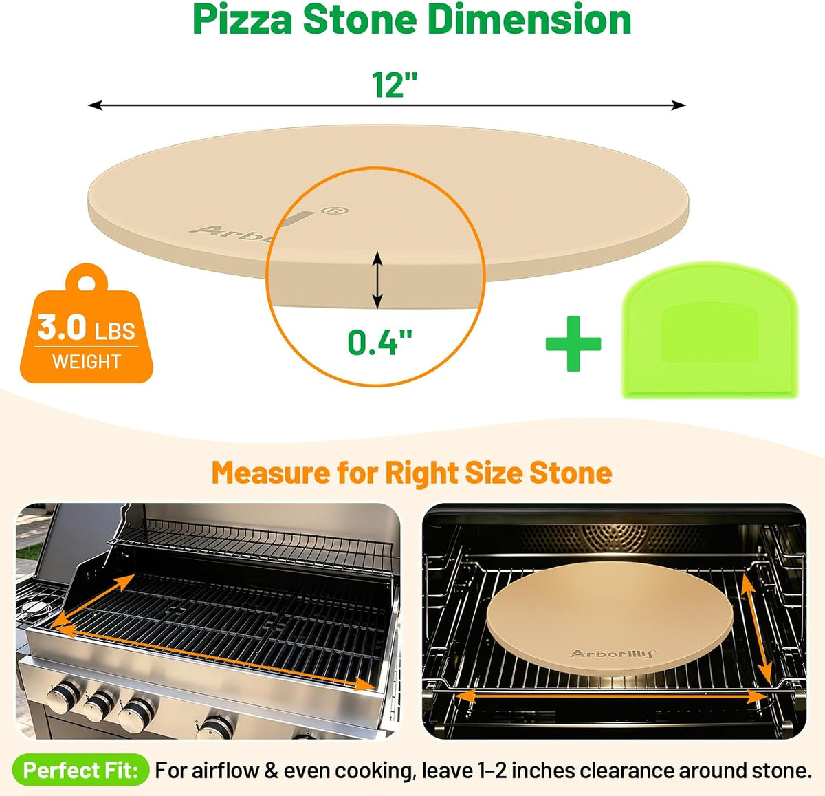 Cordierite Pizza Stone for Oven & Grill, 15 x 12 Inch Rectangular