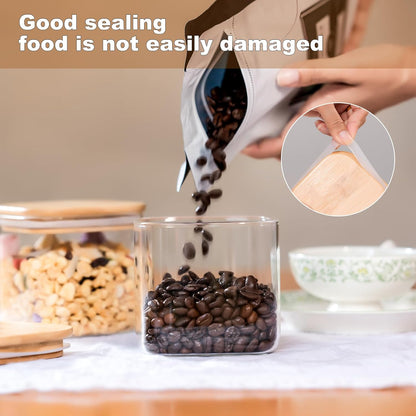 Glass Food Storage Jars 37 oz Set of 6,Glass Storage Containers Clear Glass Food Canister with Bamboo Lid Airtight For Serving Tea, Coffee, Flour, Sugar, Candy, Cookie, Spice and More (Square)