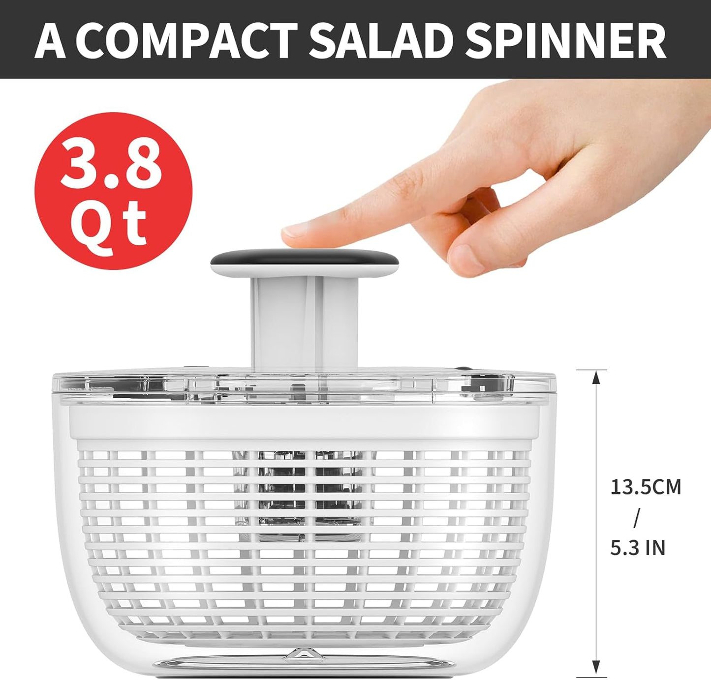 Smile mom Salad Spinner Large Lettuce Spinner Kitchen Gadgets, Large Salad Spinner Vegetable Washer, High Efficiency for Kitchen Washing & Drying Leafy Vegetables, One-Handed Easy Press 6.3 Qt White