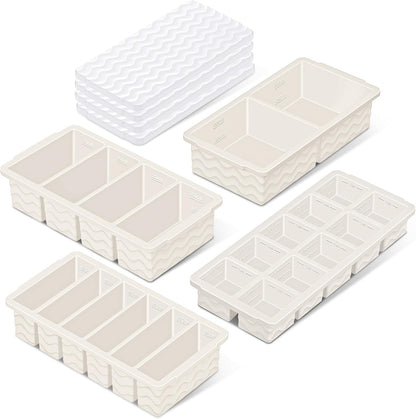 Silicone Freezer Trays with Lid (4-Pack), 1-Cup, 2-Cup, 1/2-Cup & 2-Tbsp Silicone Freezer Molds, Stackable Soup Freezer Meal Prep Containers,Ice Cube Tray for Making Sauce,Smoothies,Yogurt Bites