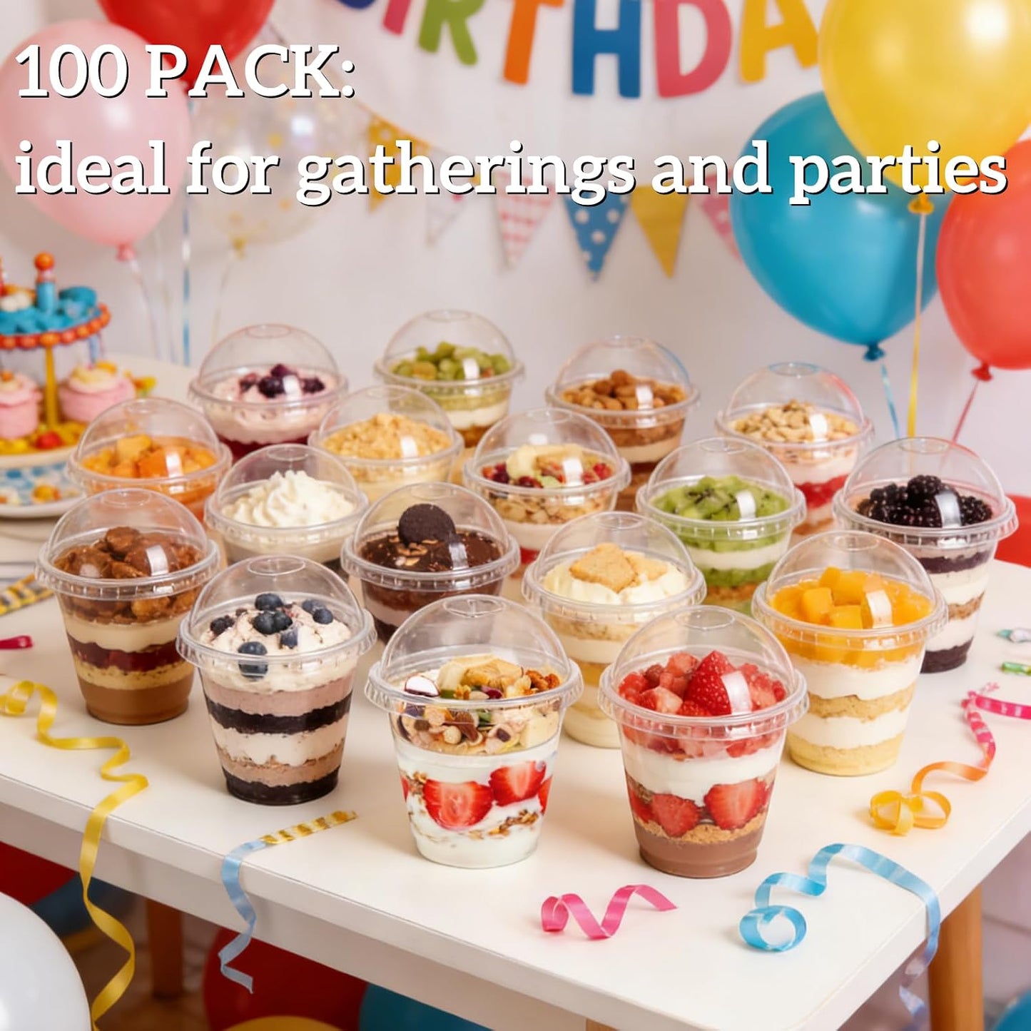 Pumtus 100 Pack Plastic Parfait Cups with Insert & Dome Lids, 9 OZ Clear Yogurt Fruit Parfait Container with Fork, Disposable To-Go Cup, Party Dessert Cup for Cereal, Veggies, Dips
