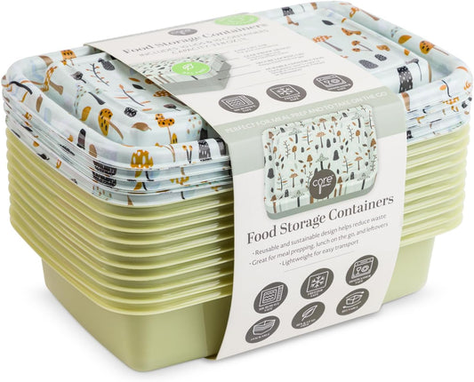 CORE HOME & Kitchen Gray Mushroom Print Pattern 5.5 x 8.98 x 8.98 Plastic Food-Grade Safe BPA-Free Plastic Reusable Meal Prep Food Storage Container, Pack of 10, 20 Piece