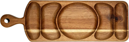 Acacia Wood Serving Platter 17.5 x 6 Long with Grooves & Handle. Luxury Snack Paddle Large XL Reversible Tray for Dinner Parties Chips Dips Crudités Cheese Charcuterie Gift (Long Rectangle)