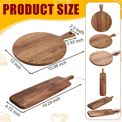 Hsei 2 Pcs Acacia Wood Cutting Board with Handle Wooden Charcuterie Board Large Paddle Carving Chopping Set Butter Serving Tray for Cheese Meat Fruit Pizza Bread(Vintage Style, 16x12, 17x13 Inch)