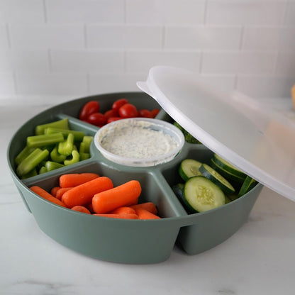 Heavy-Duty Divided Serving Tray with Leakproof Lid-6 Divided Compartments to Serve & Store Food, Snacks, Fruit Tray, Veggie Platter - 100% Made In USA by TEGRIWARE (Arctic Blueberry)