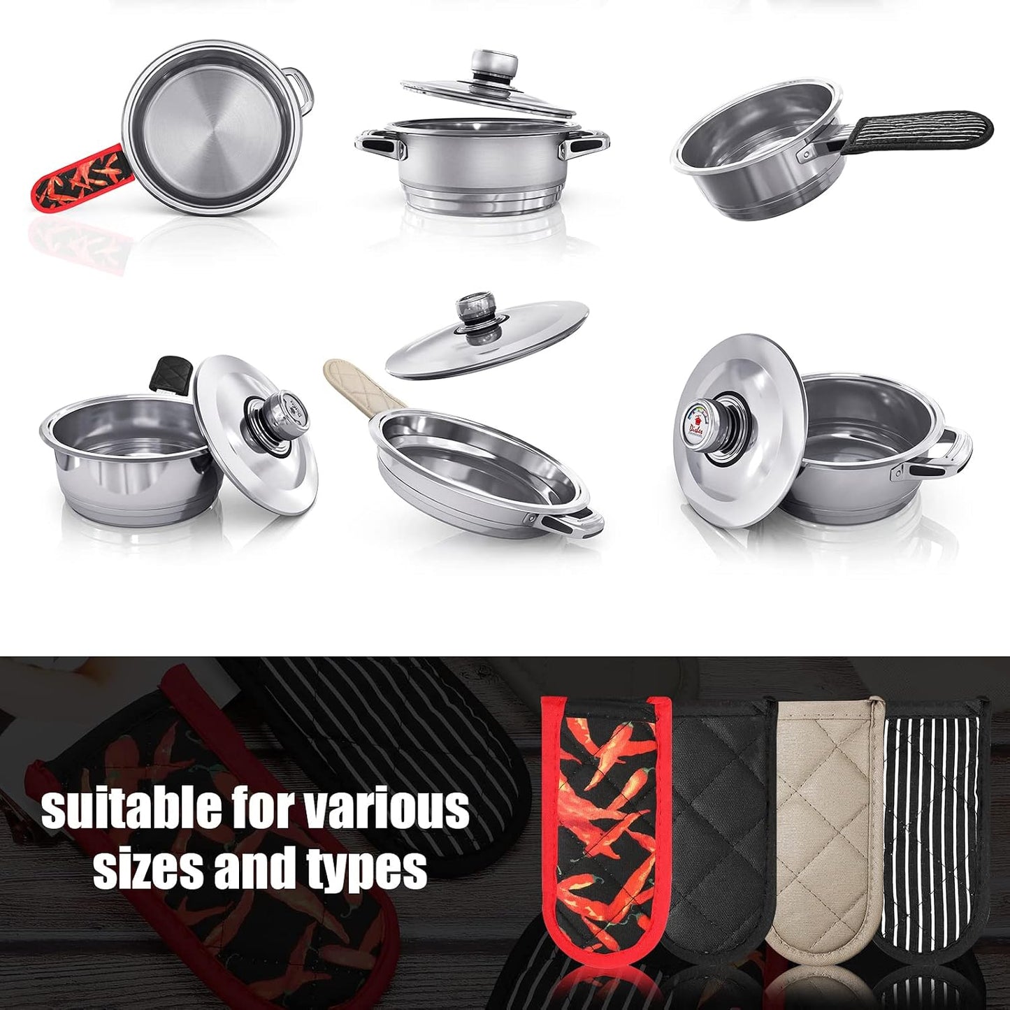 Geiserailie 8 Pcs Cast Iron Skillet Handle Cover Heat Resistant Pan Handle Sleeve Non Slip Pot Holders Machine Washable Handles Mitts for Kitchen Cooking Tools, 4 Styles(Retro Style)