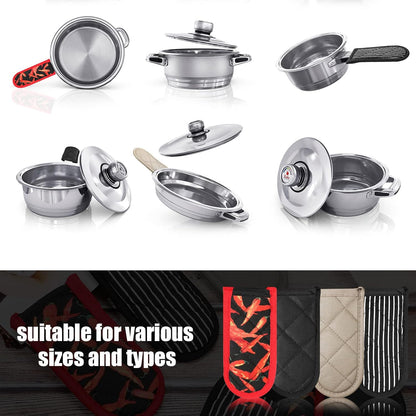 Geiserailie 8 Pcs Cast Iron Skillet Handle Cover Heat Resistant Pan Handle Sleeve Non Slip Pot Holders Machine Washable Handles Mitts for Kitchen Cooking Tools, 4 Styles(Retro Style)
